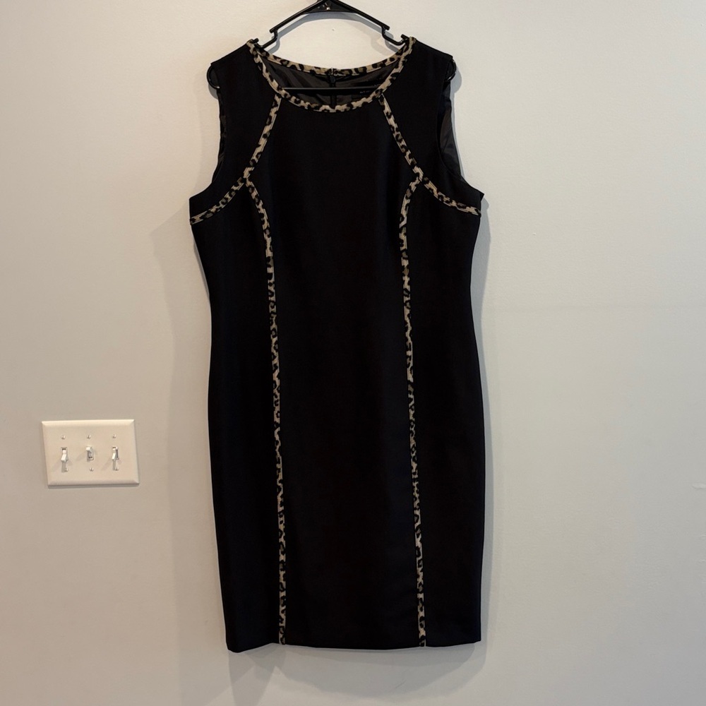 Evan Picone Black Dress with Animal Print Trim